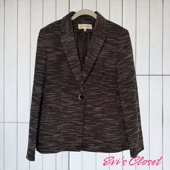 Jones New York Suit Jacket Women's 12 Black, Burgendy, White,  Striped. - Picture 1 of 14